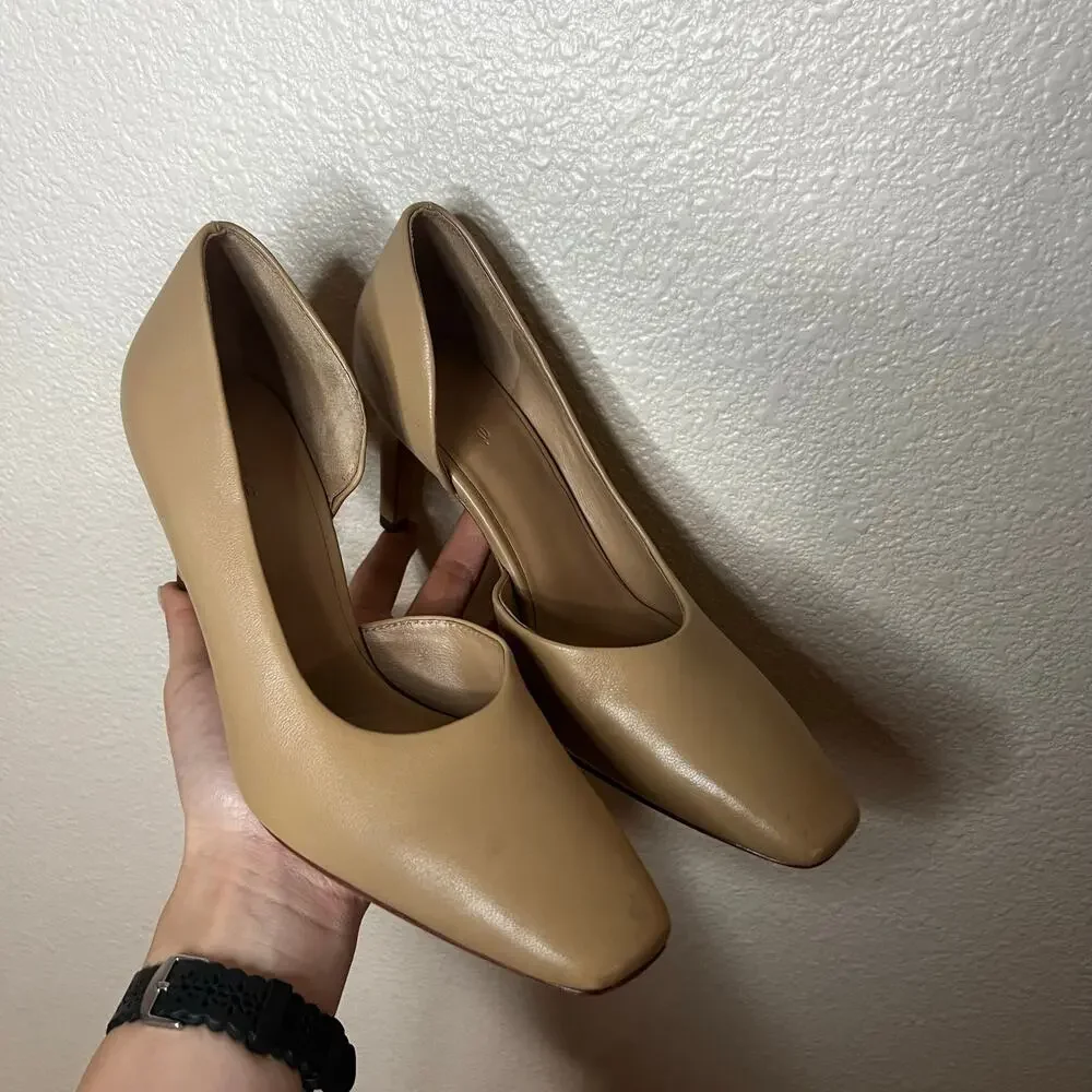 VINCE Tiana Square Toe D’Orsay Leather Pump in Cappuccino Tan nude WOMENS 6.5